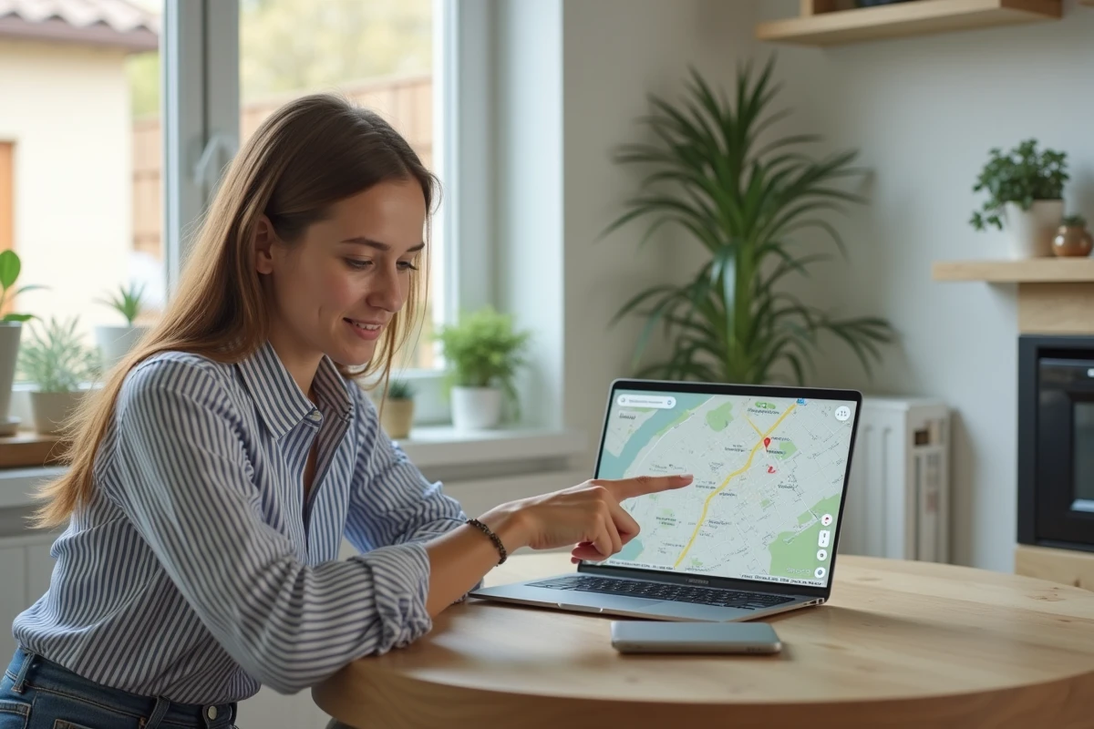Jeune femme utilisant un ordinateur pour consulter Google Maps