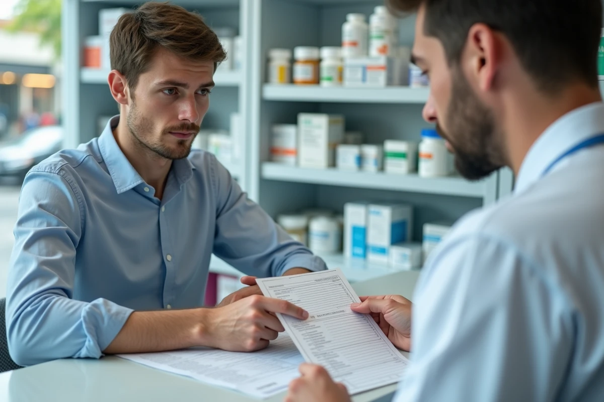 Jeune patient recevant une ordonnance d un pharmacien en pharmacie